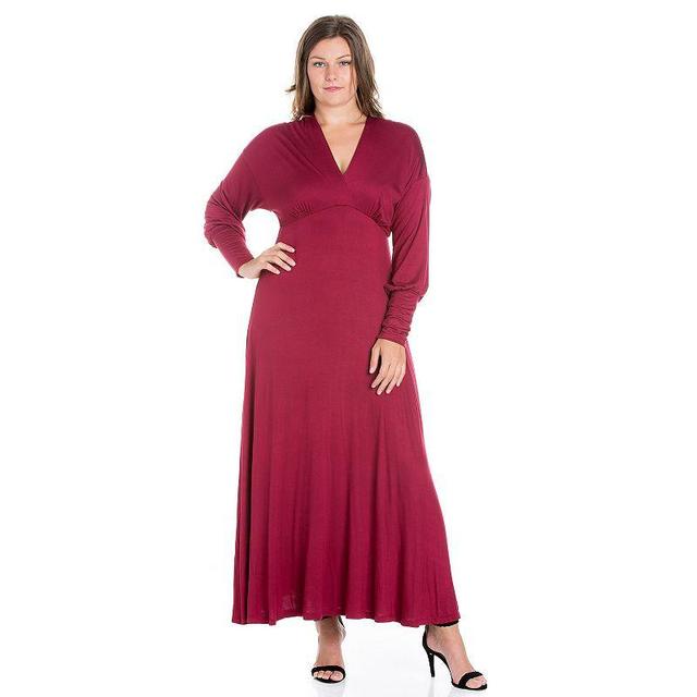 Plus Size 24seven Comfort Apparel V-Neck Long Sleeve Maxi Dress, Womens Product Image