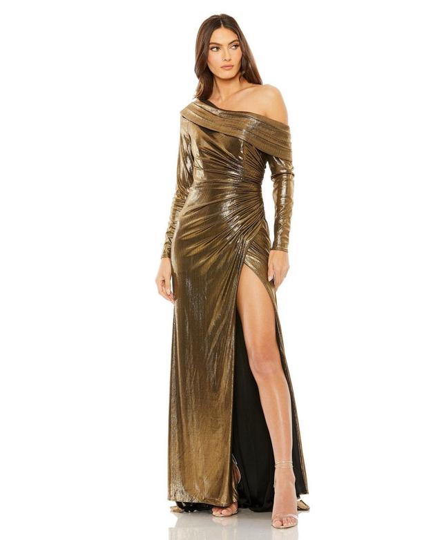 Ieena for Mac Duggal Off the Shoulder Long Sleeve Metallic Gown Product Image