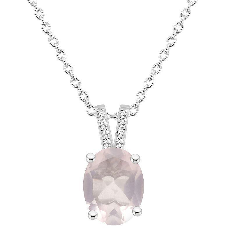 Alyson Layne Sterling Silver 10 mm x 8 mm Oval Gemstone & Diamond Accent Pendant Necklace, Womens Pink Product Image