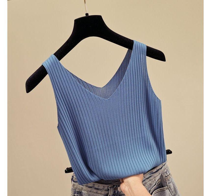 V-Neck Plain Knit Camisole Top Product Image