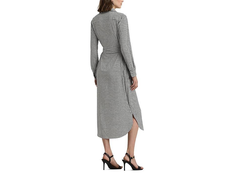 Lauren Ralph Lauren Houndstooth Belted Crepe Shirtdress (Cream/Black) Women's Dress Product Image