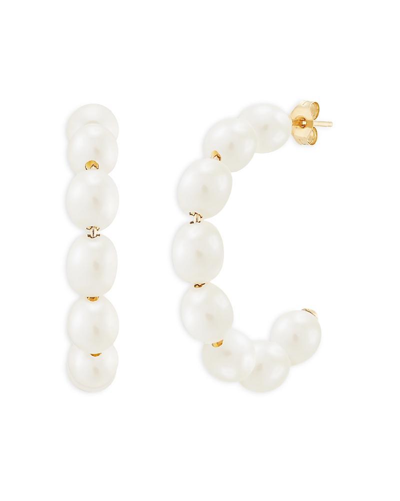 Saks Fifth Avenue Made in Italy Saks Fifth Avenue Women's 14K Yellow Gold & 5MM Round Pearl Half Hoop Earrings  - female - Size: one-size Product Image