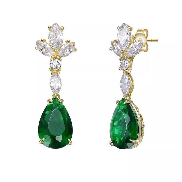 Gold Tone Cubic Zirconia Cluster Dangle Earrings, Womens, Green Product Image