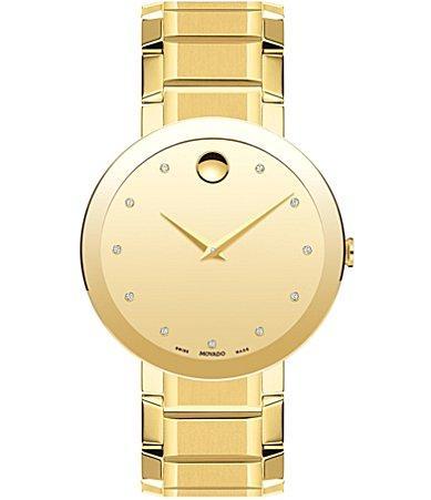 Men's Movado Sapphireâ¢ Diamond Accent Gold-Tone PVD Watch with Gold-Tone Dial (Model: 0607588) Product Image