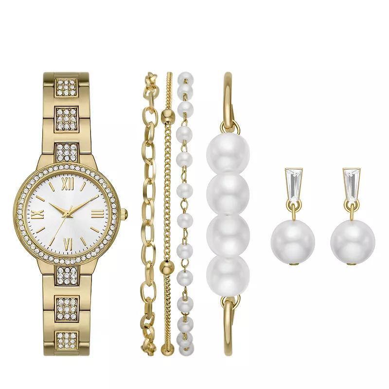 Folio Womens Gold Tone Watch, Bracelet & Earrings Set Product Image