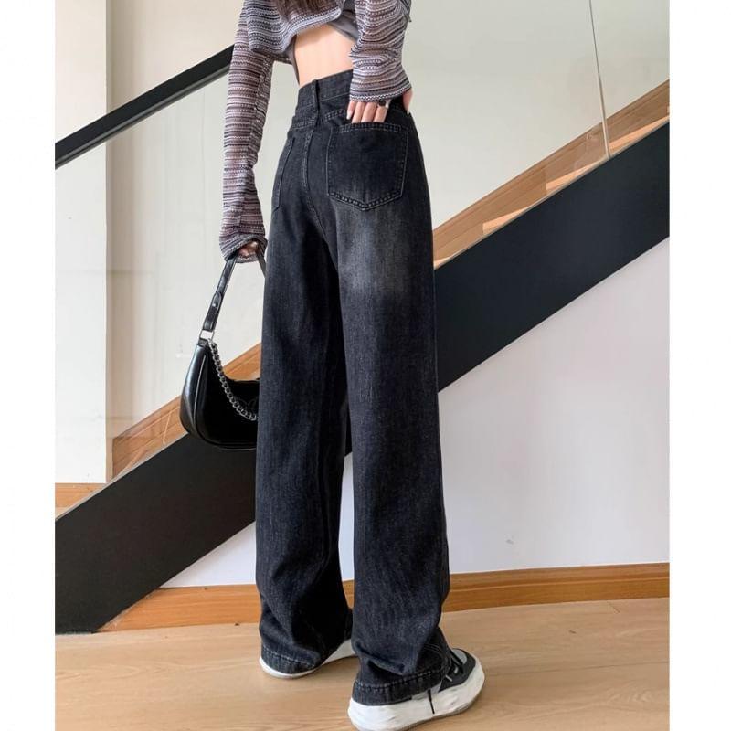 High Rise Washed Wide Leg Jeans Product Image