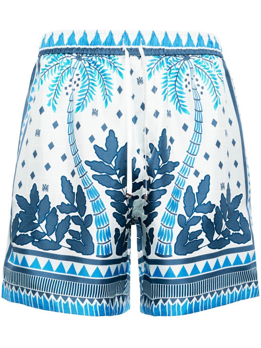 Graphic-print Silk Shorts In Blue Product Image