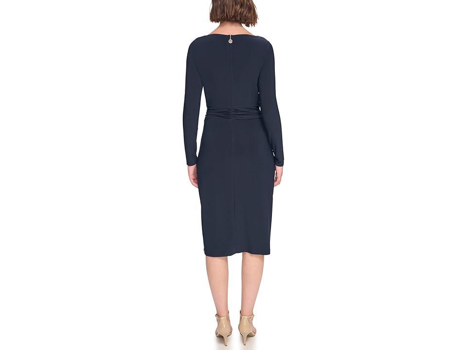 Tommy Hilfiger Boatneck Jersey Ruched Waist (Sky Captain) Women's Dress Product Image