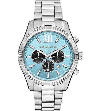 Michael Kors Mens Lexington Chronograph Silver-Tone Stainless Steel Watch 44mm Product Image