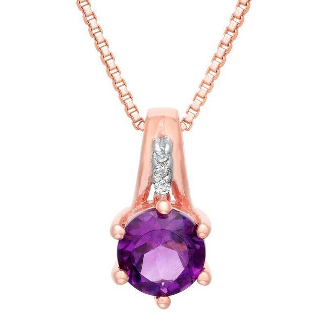 Gemminded 10k Rose Gold Amethyst & 0.01 Carat T.W. Diamond Accented Pendant Necklace, Womens Product Image