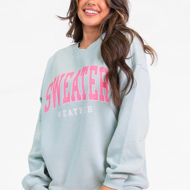 Sweater Weather Light Blue Oversized Graphic Sweatshirt Product Image