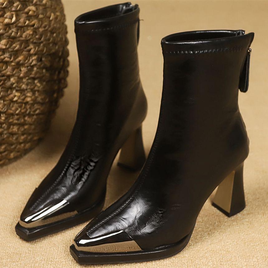 Chunky Heel Zip-Up Faux Leather Short Boots product image