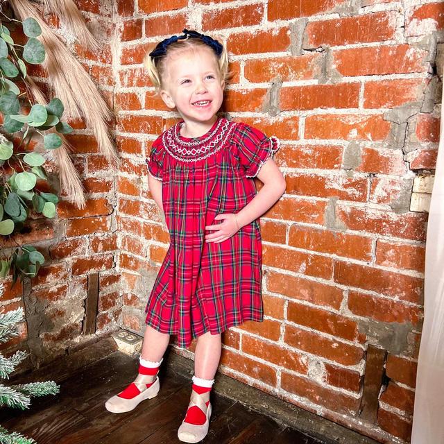 Christmas Plaid Bishop Dress Product Image