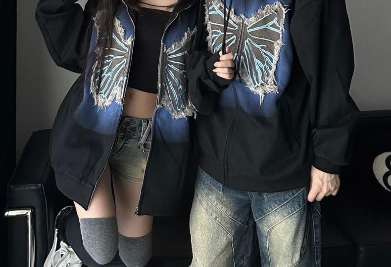 Couple Matching Butterfly Applique Zip Hoodie (Various Designs) Product Image