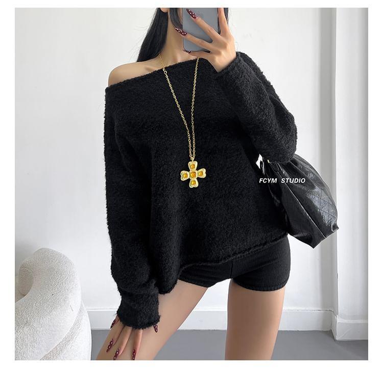 Overfit One-Shoulder Knit Sweater in 5 Colors Product Image