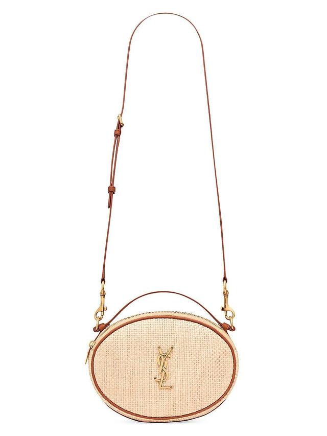 Womens Camera Bag in Raffia and Vegetable-Tanned Leather Product Image