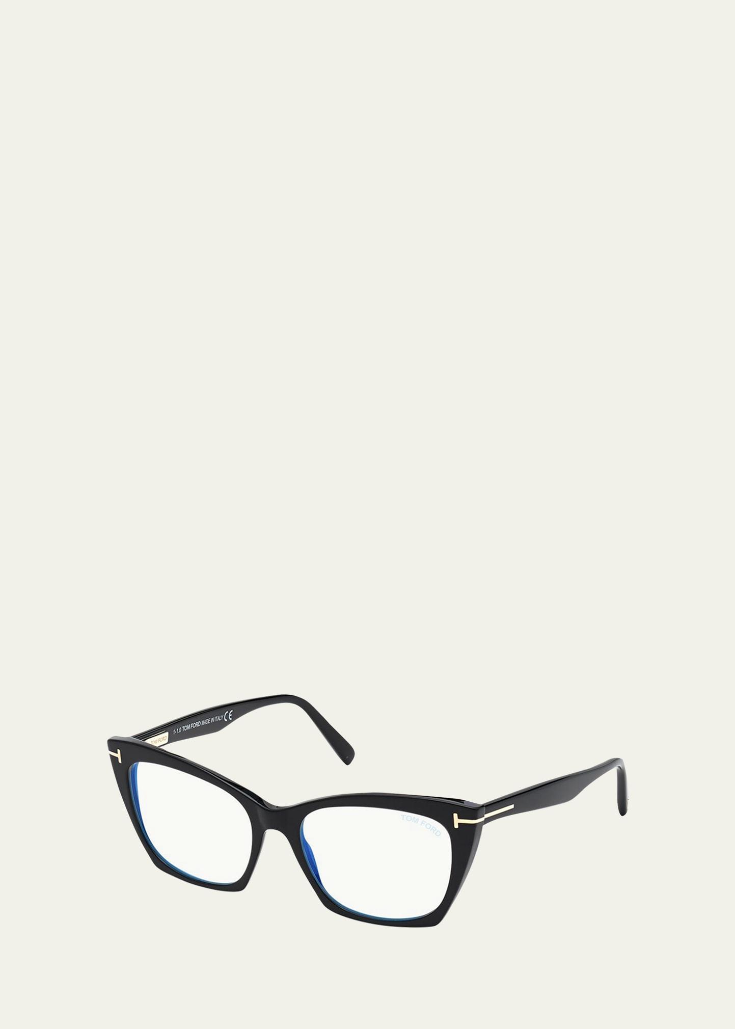 TOM FORD 54mm Blue Cat Eye Light Blocking Glasses In Black Product Image