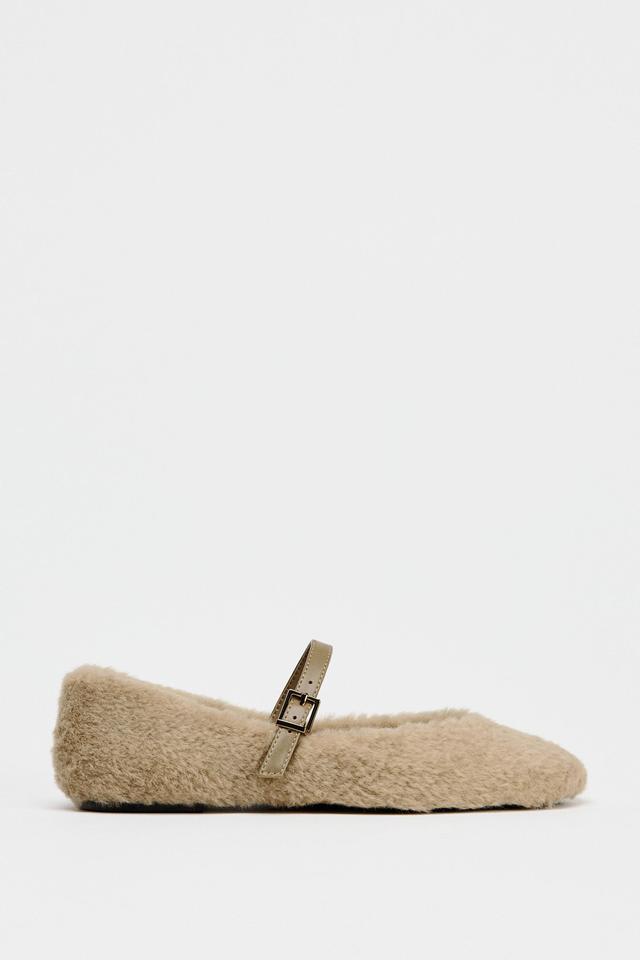 FAUX FUR STRAPPY BALLET FLATS Product Image