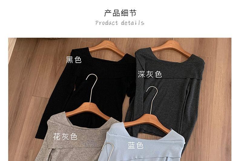 Long-Sleeve Scoop Neck Mock Two-Piece Plain Slim Fit Knit Top Product Image