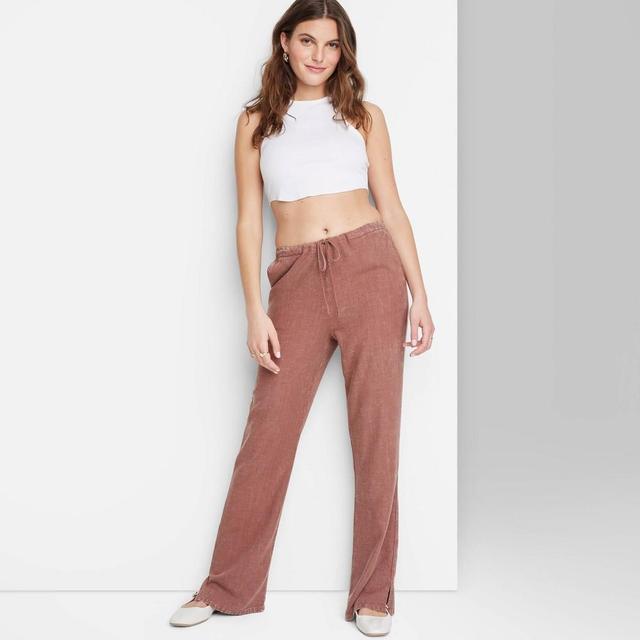 Womens Mid-Rise Wide Leg Relaxed Linen Pants - Wild Fable Brown XS Product Image