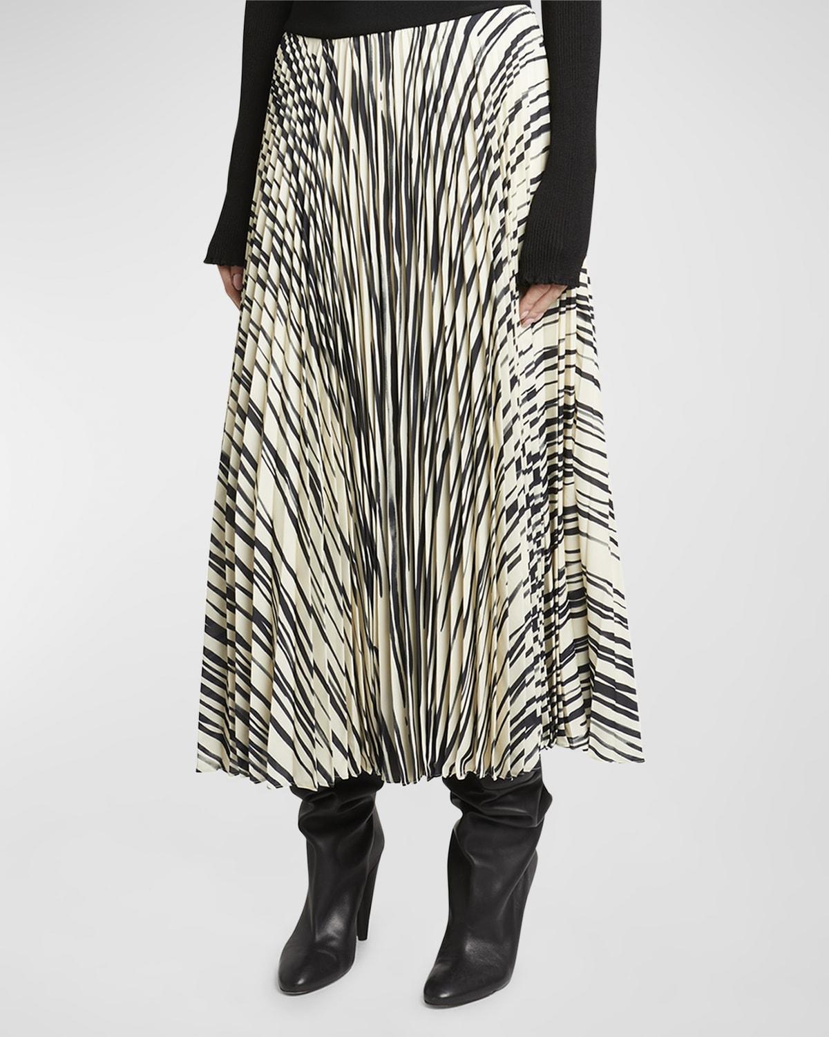 Proenza Schouler Variegated Stripe Sheer Pleated Midi Skirt Product Image