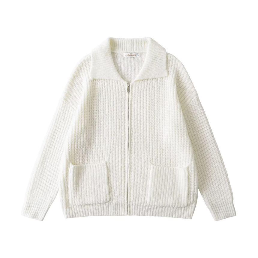 Plain Collared Zip Cardigan Product Image