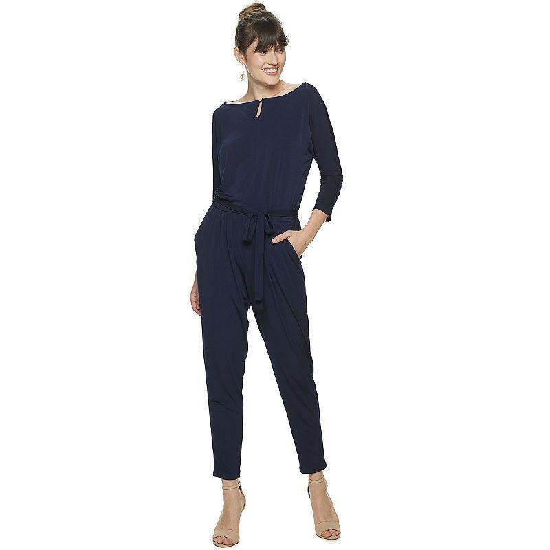 Womens Nina Leonard Solid Ankle Jumpsuit Blue Product Image