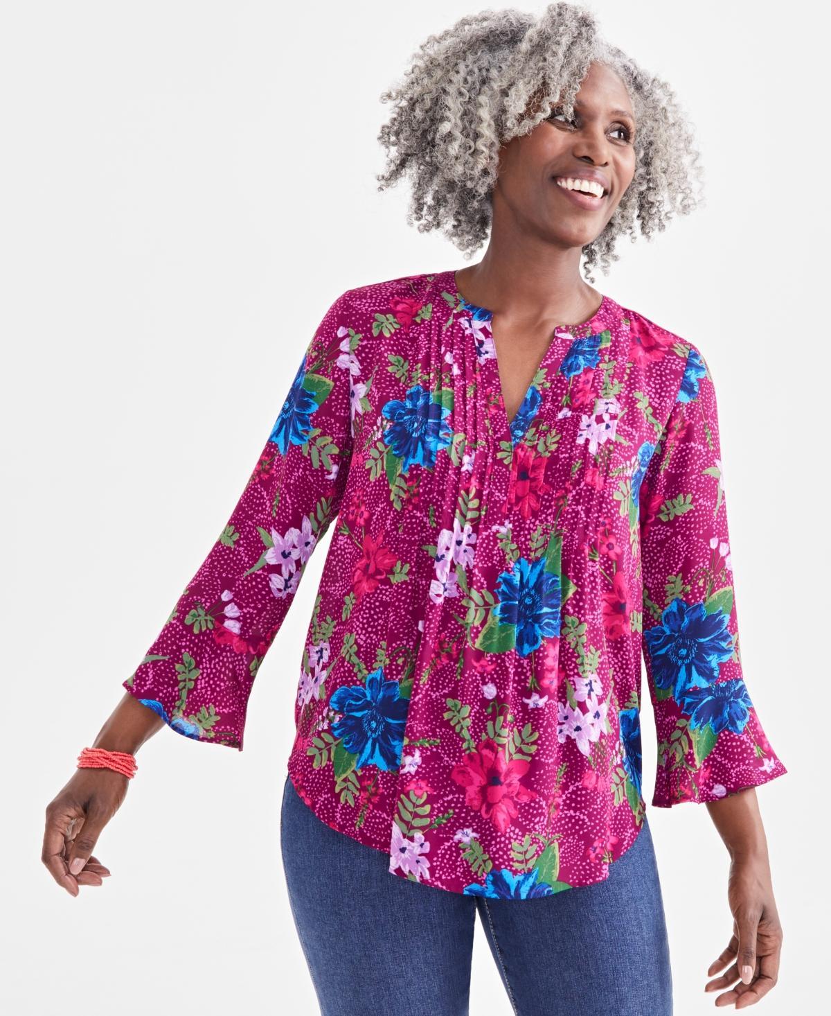 Women's Printed Pintuck Ruffle Sleeve Top, Created for Macy's  Product Image