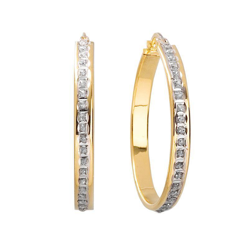 Diamond Mystique 18k Gold Over Silver Hoop Earrings, Womens, Yellow Product Image