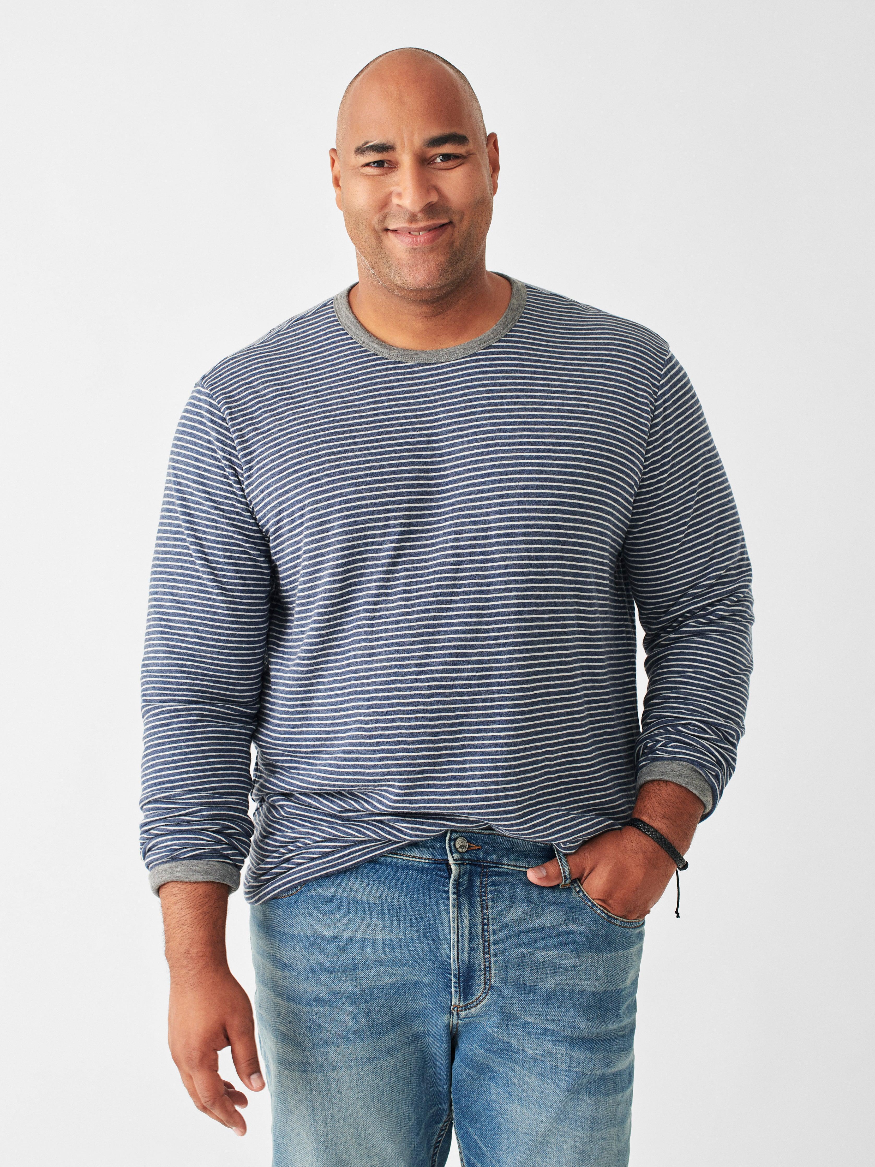 Cloud Cotton Reversible Crew - Medium Grey Heather Navy Cream Stripe Male Product Image