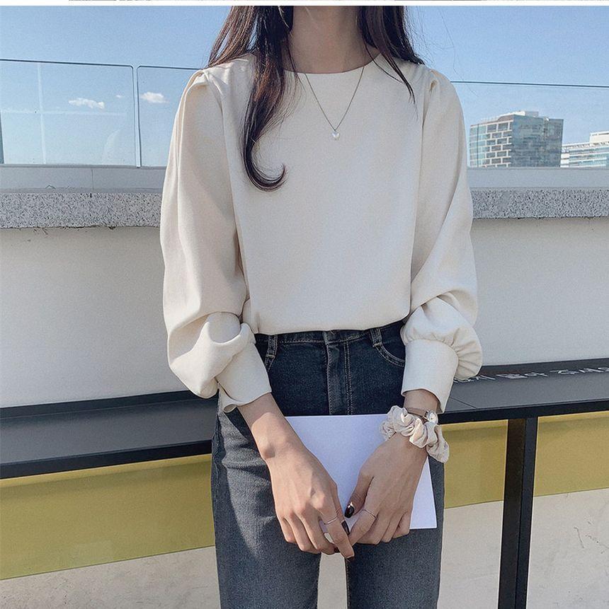 Long-Sleeve Plain Blouse Product Image