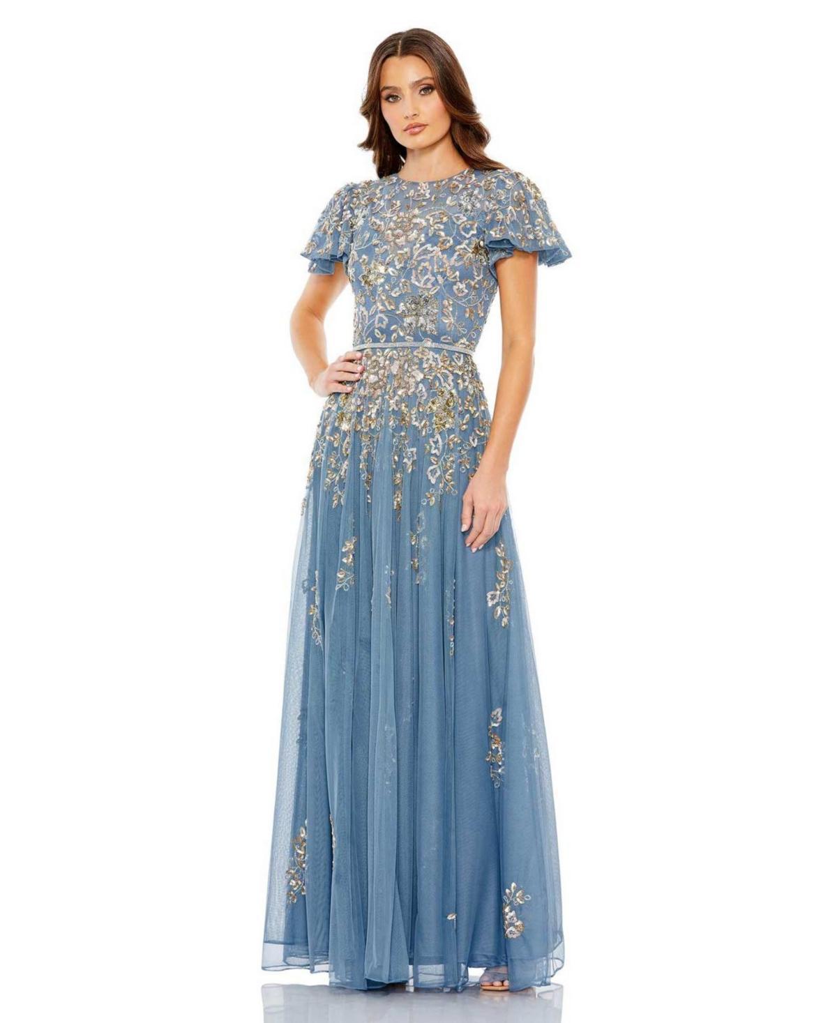 Womens Floral-Embroidered Tulle Gown Product Image