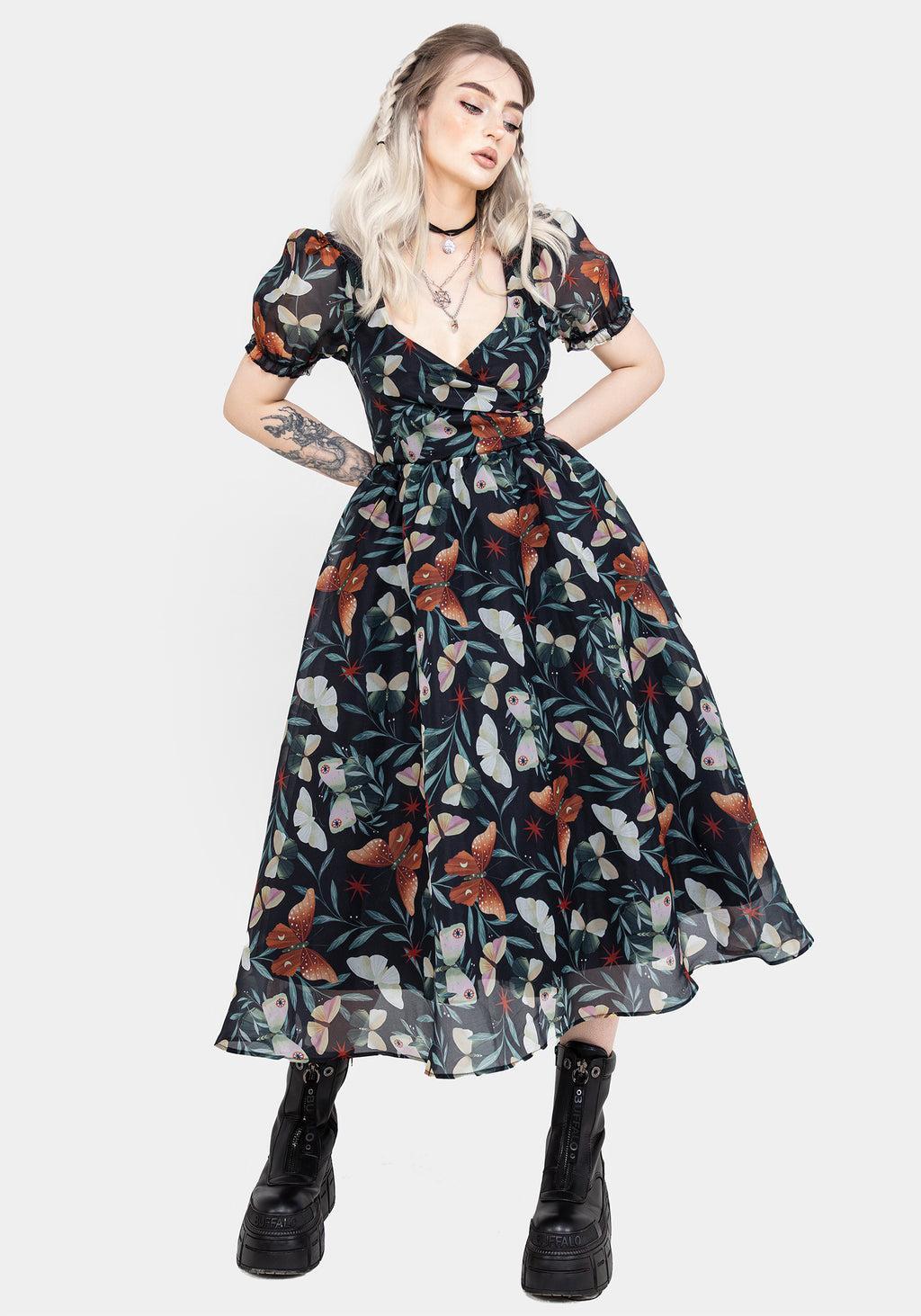 Mariposa Puff Sleeve Organza Midi Dress Product Image