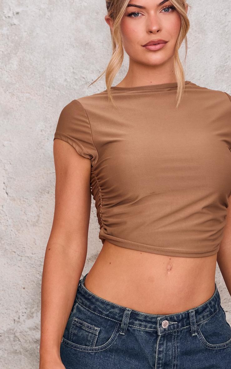 Taupe Slinky Ruched Detail Crop Top Product Image