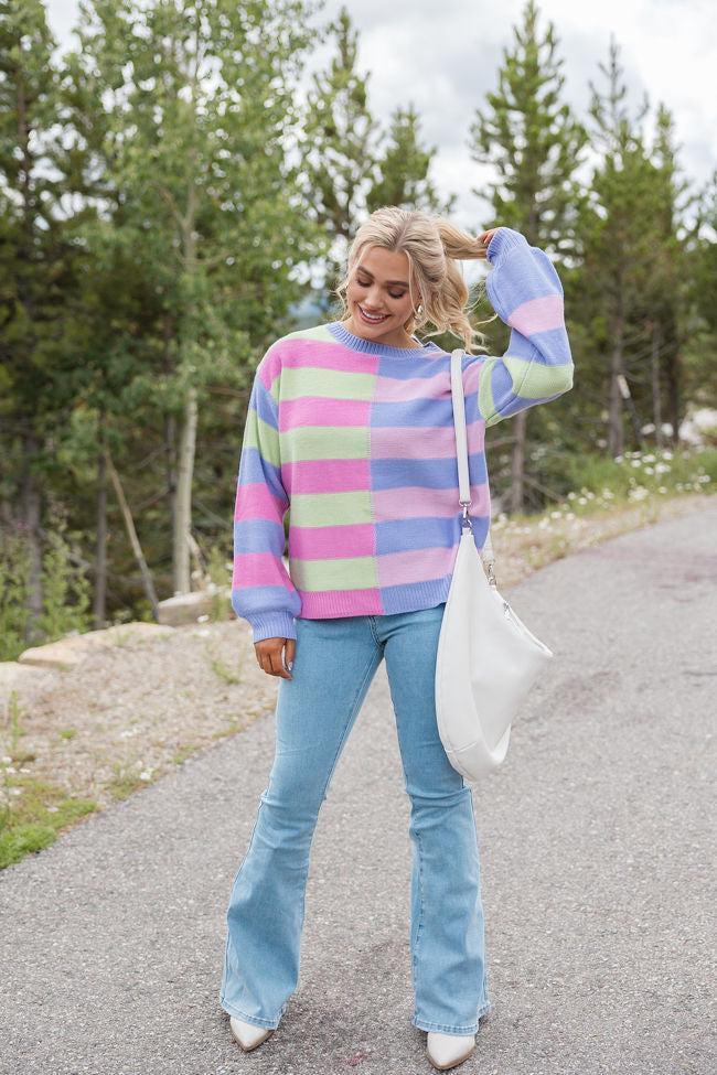 Take Your Time Purple Multi Color Block Striped Sweater Product Image