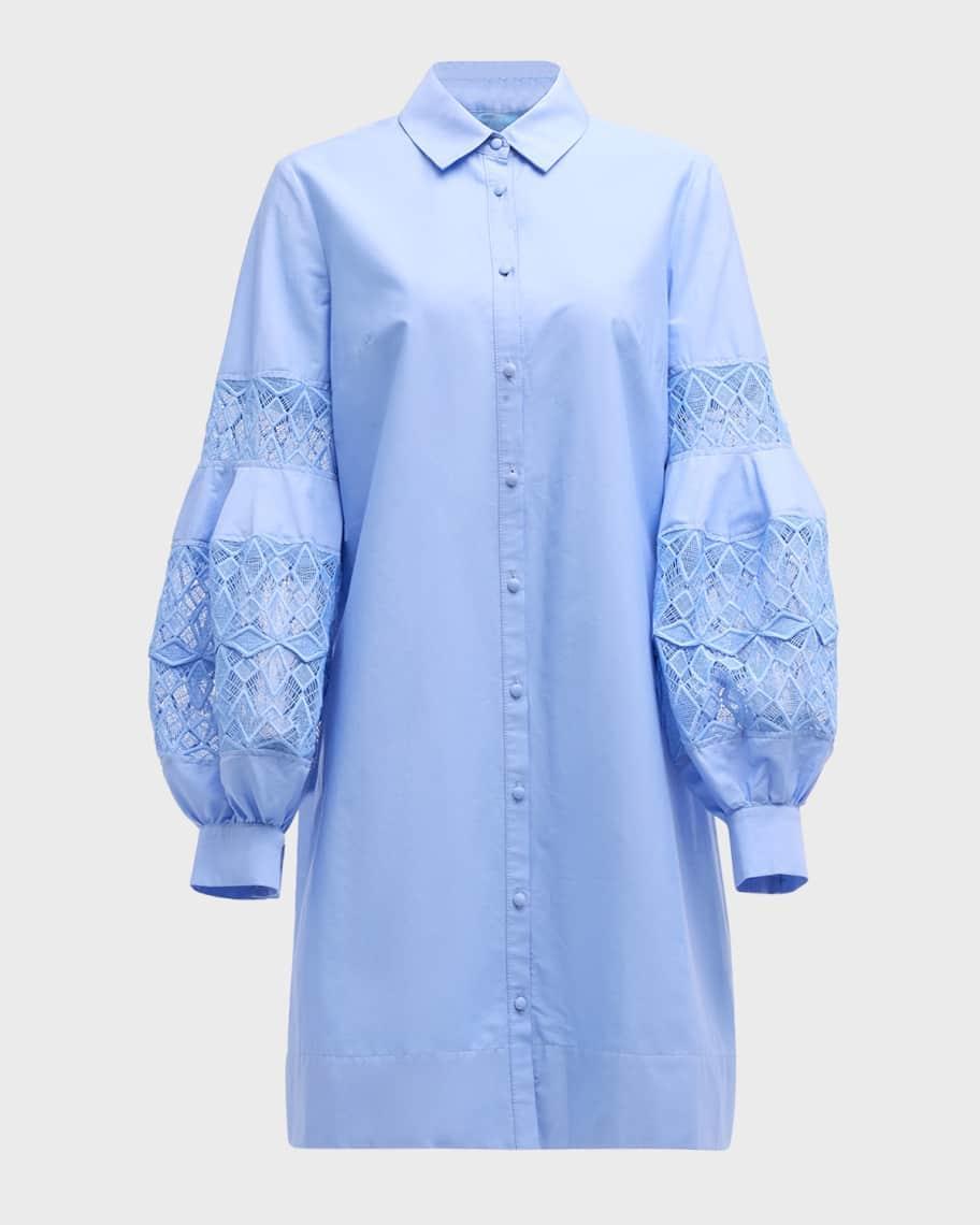 Lace-Inset Blouson-Sleeve Shirt Dress product image