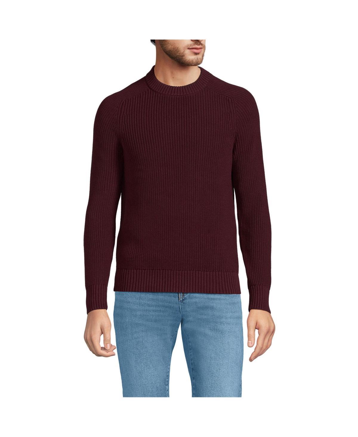 Lands End Mens Cotton Drifter Saddle Crewneck Shaker Sweater Product Image