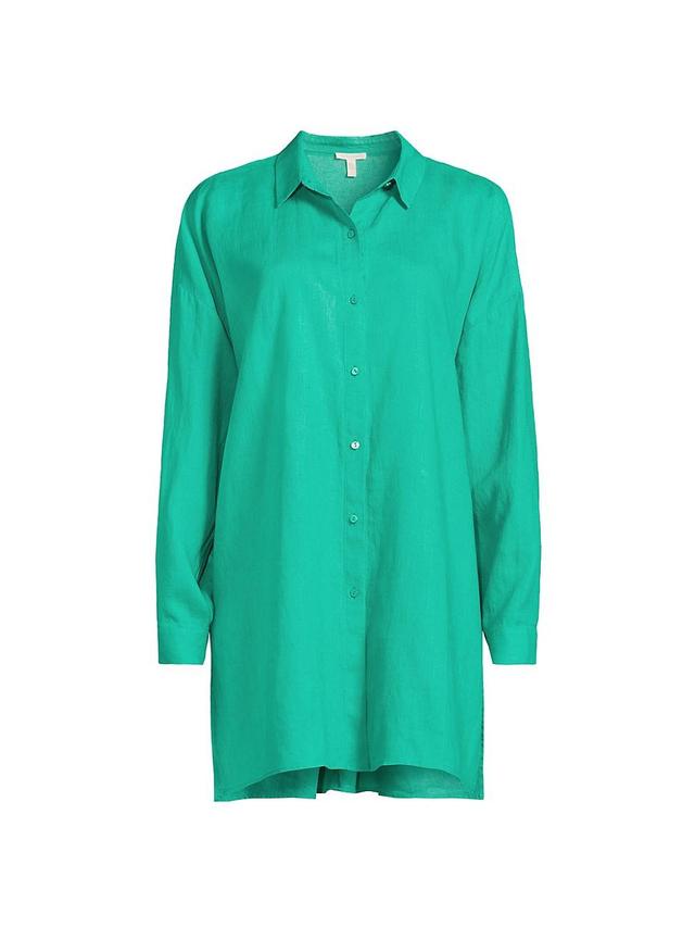 Womens Linen Long-Sleeve Tunic Shirt Product Image