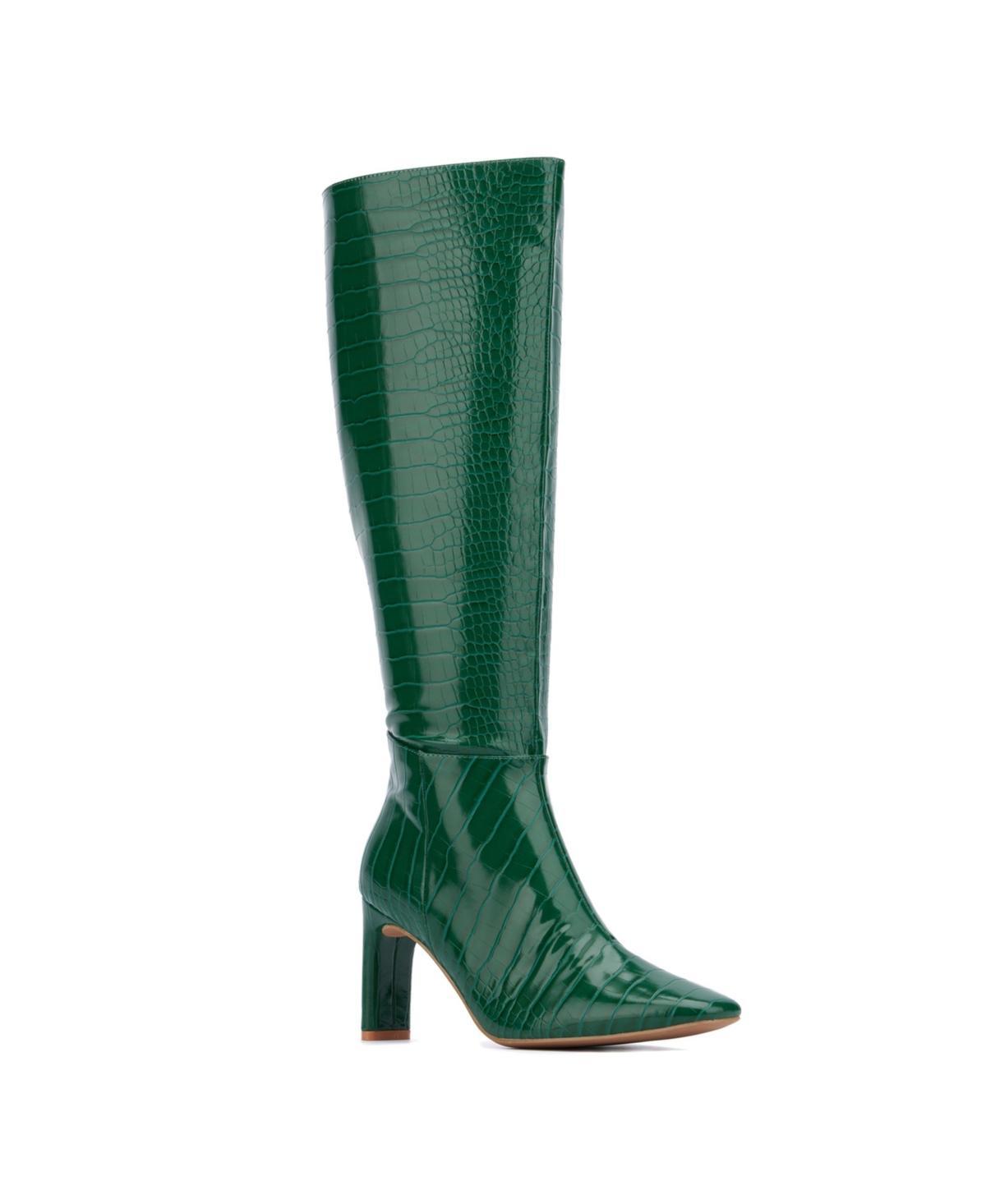 New York & Company Womens Isabelle Croc Embossed Knee-High Boots Dress Boots Product Image