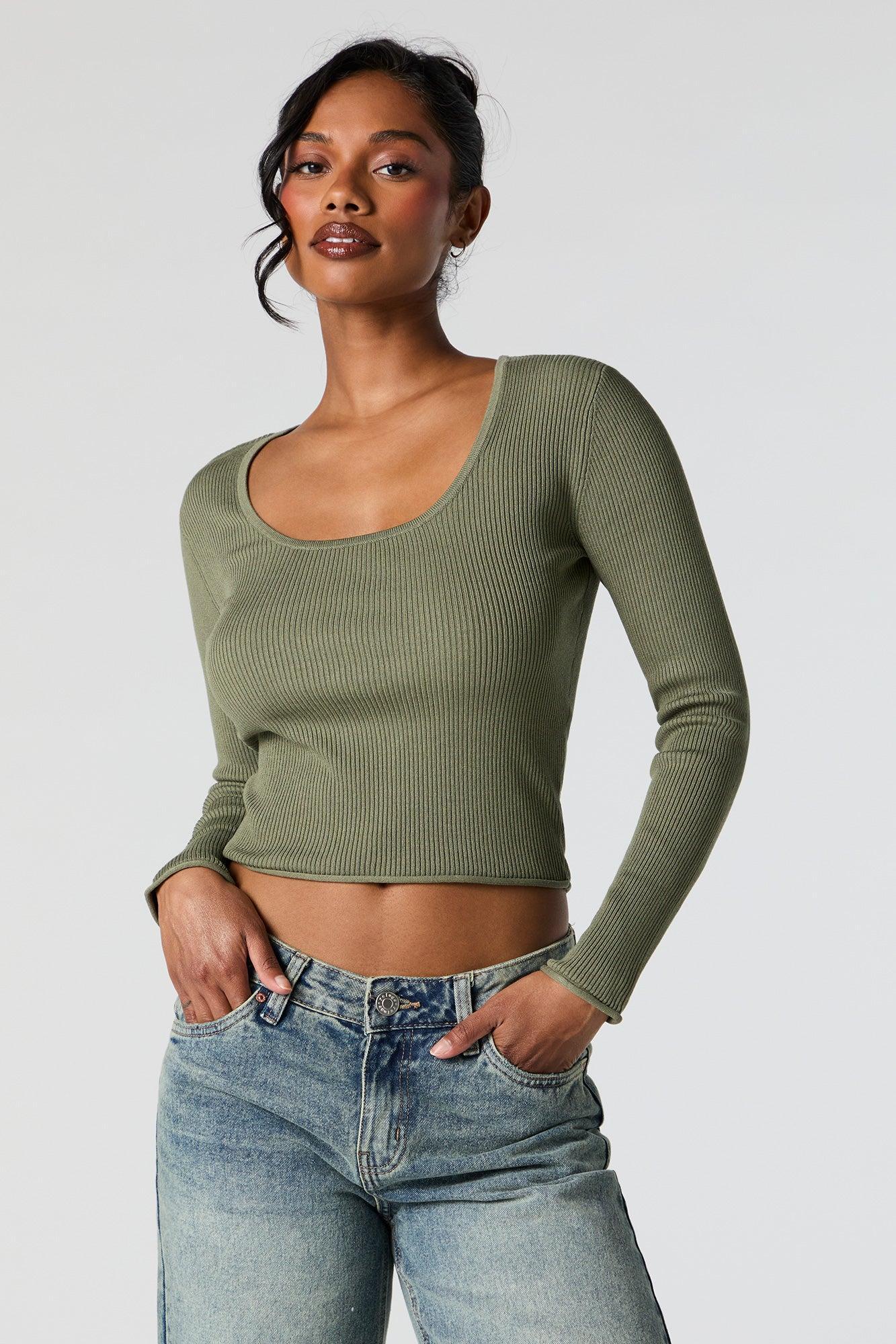 Ribbed Knit Scoop Neck Skimmer Sweater Female product image