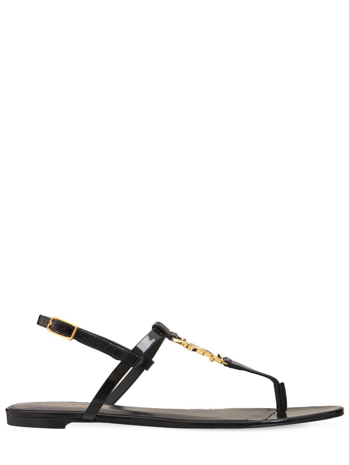 SAINT LAURENT Cassandra Patent Leather Slingback Thong Sandals In Black Product Image