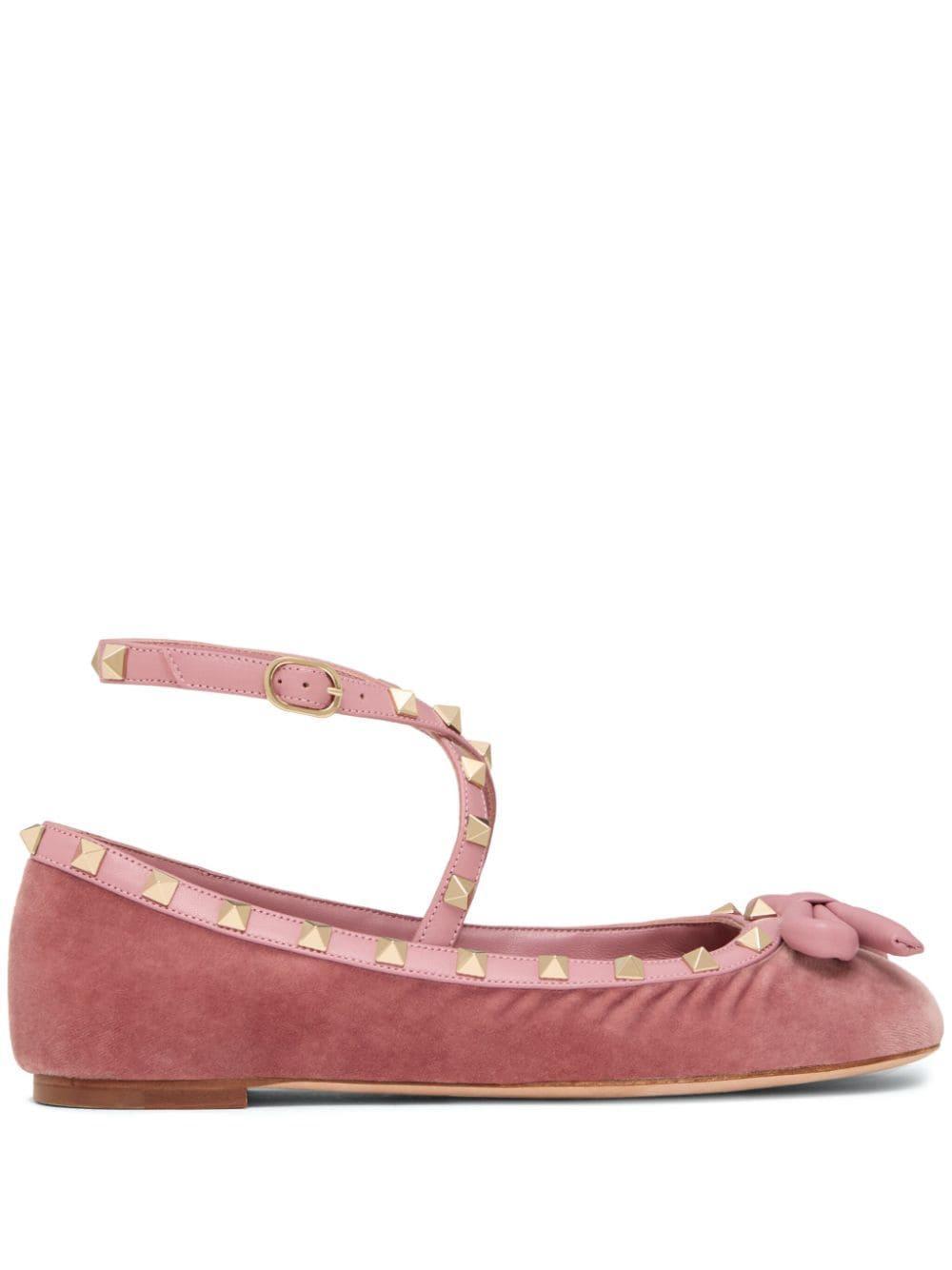 Rockstud Strappy Ballets In Pink Product Image