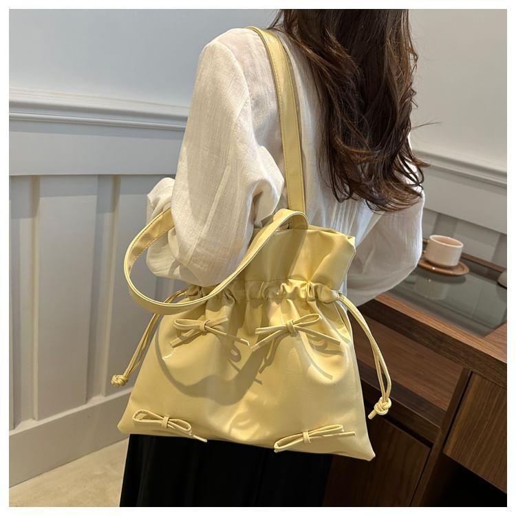 Faux Leather Ribbon Accent Plain Tote Bag Product Image