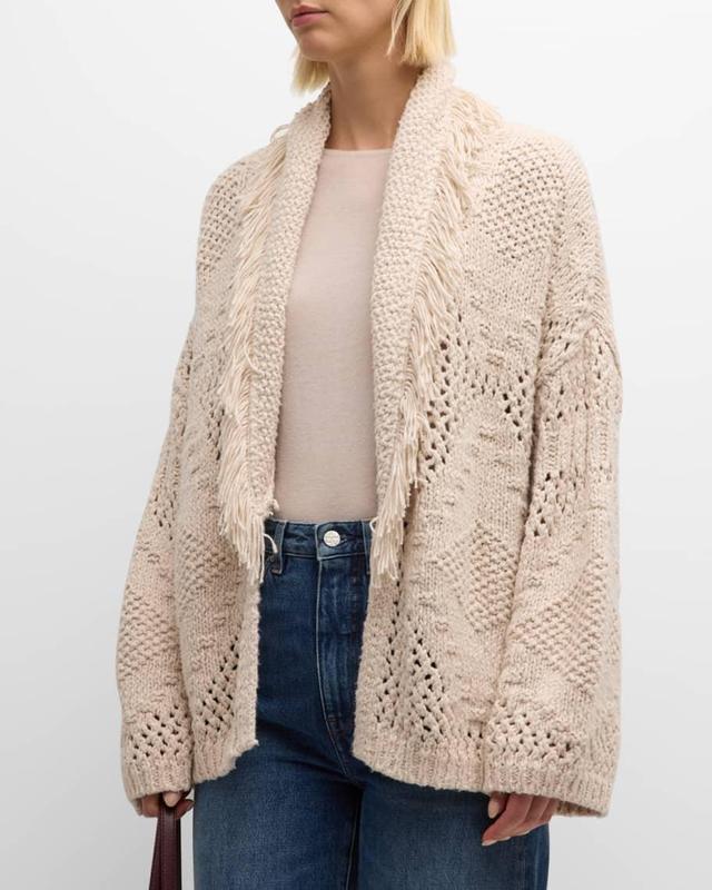 Fringe-Trim Diamond Knit Jacket Product Image