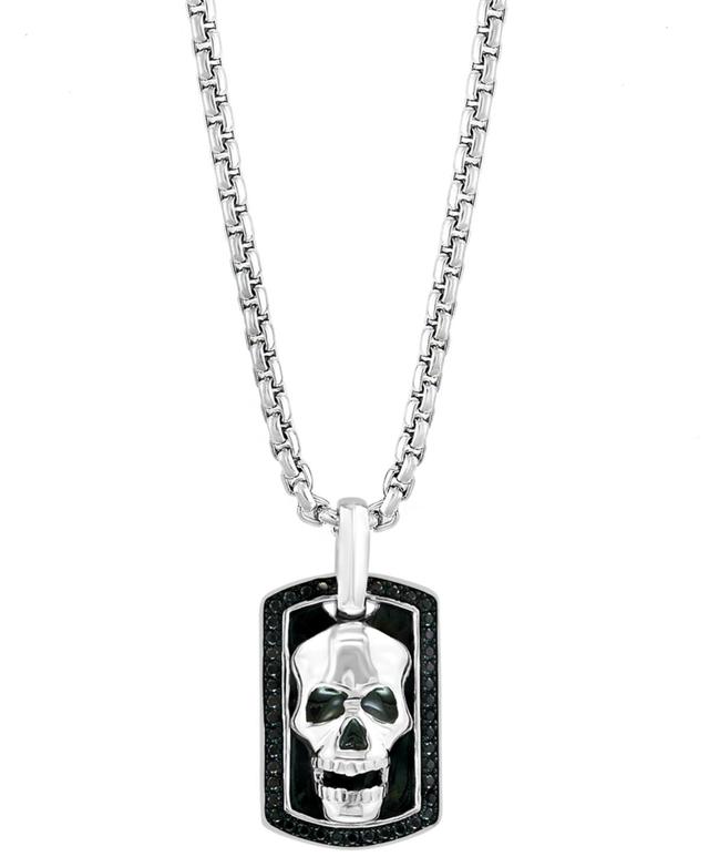 Effy Mens Black Spinel Skull Dog Tag 22 Pendant Necklace in Sterling Silver & Black Rhodium Product Image