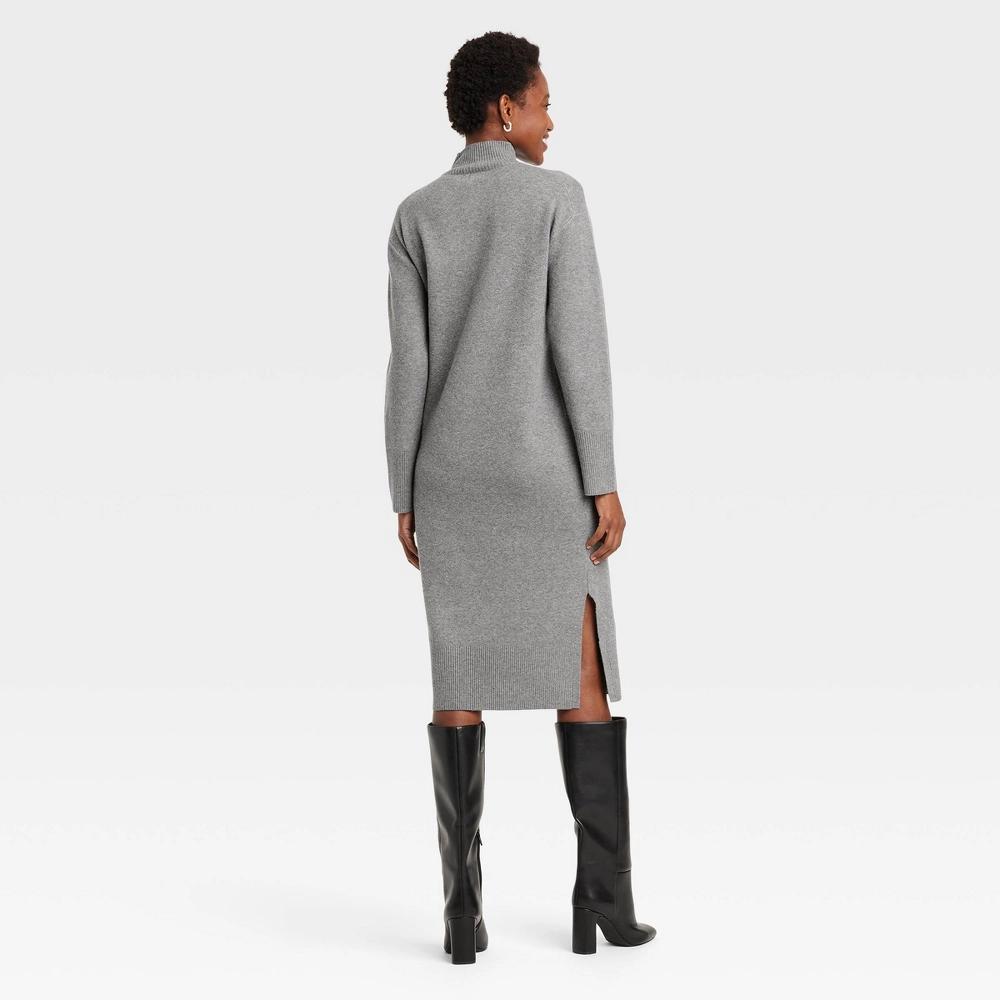 Women's Long Sleeve Midi Sweater Dress - A New Day™ Gray XS Product Image