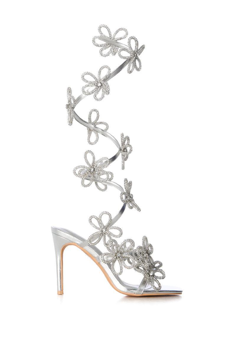 AZALEA WANG SPLENDA SILVER FLOWER EMBELLISHED COIL SANDAL Product Image