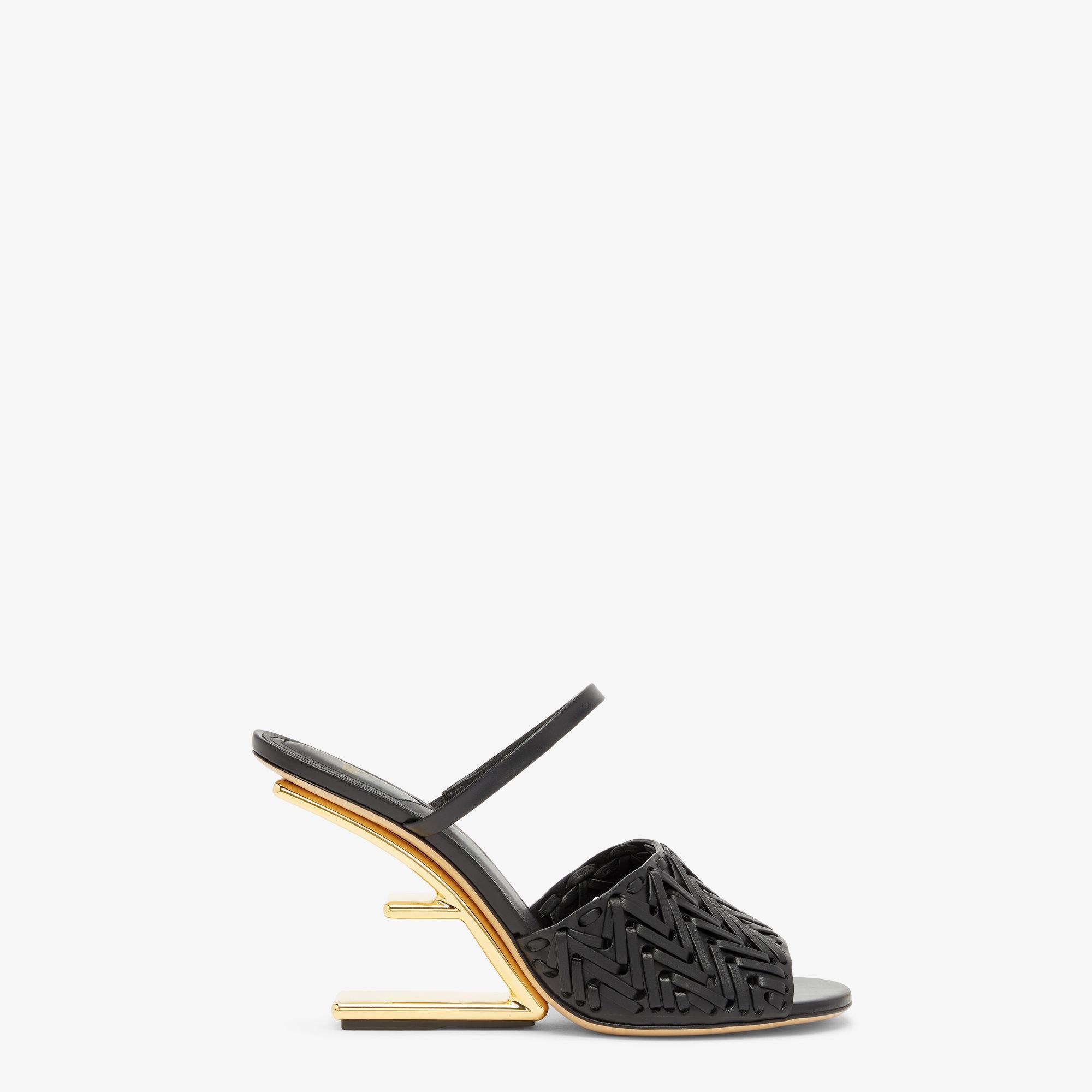 Fendi FirstBlack leather high-heeled sandals Product Image