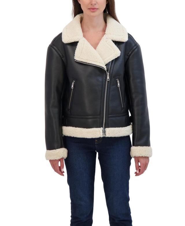 Sebby Collection Womens Moto Zip Front Faux Leather Shearling Jacket Product Image