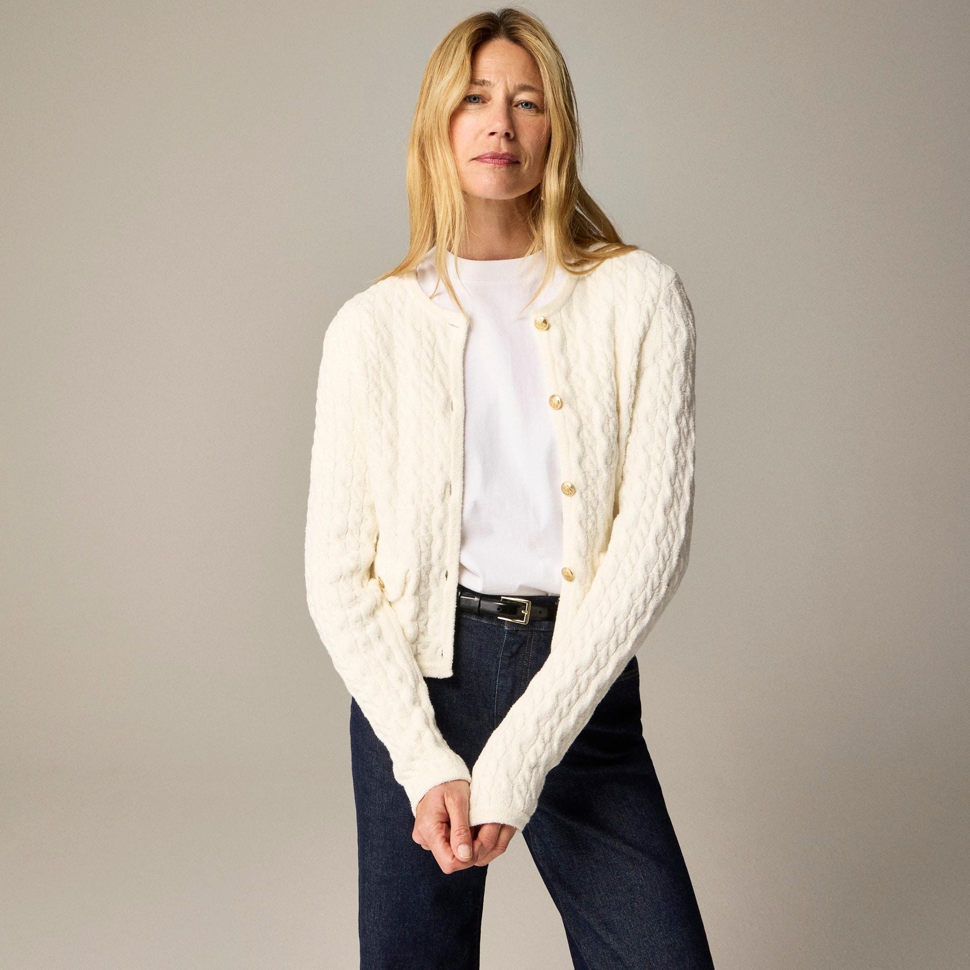 Odette cable-knit sweater lady jacket in cotton-blend bouclé Product Image